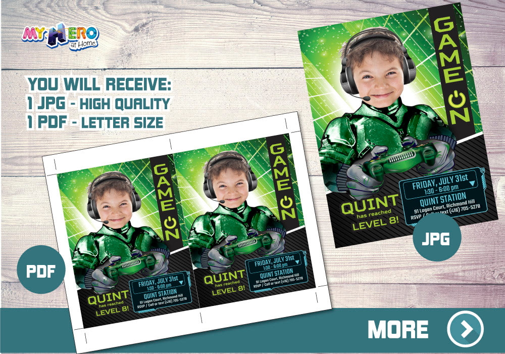 Video Gamers Invitation with your kid as the star, Game On birthday Invitation, Video Games Battle invitation. 432B