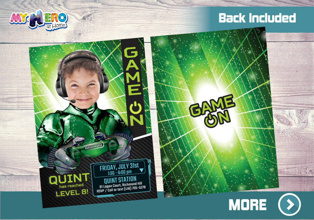 Video Gamers Invitation with your kid as the star, Game On birthday Invitation, Video Games Battle invitation. 432B