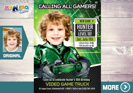Calling all Gamers Birthday Invitation with birthday boy as the gamer star, Video games Birthday template. 432