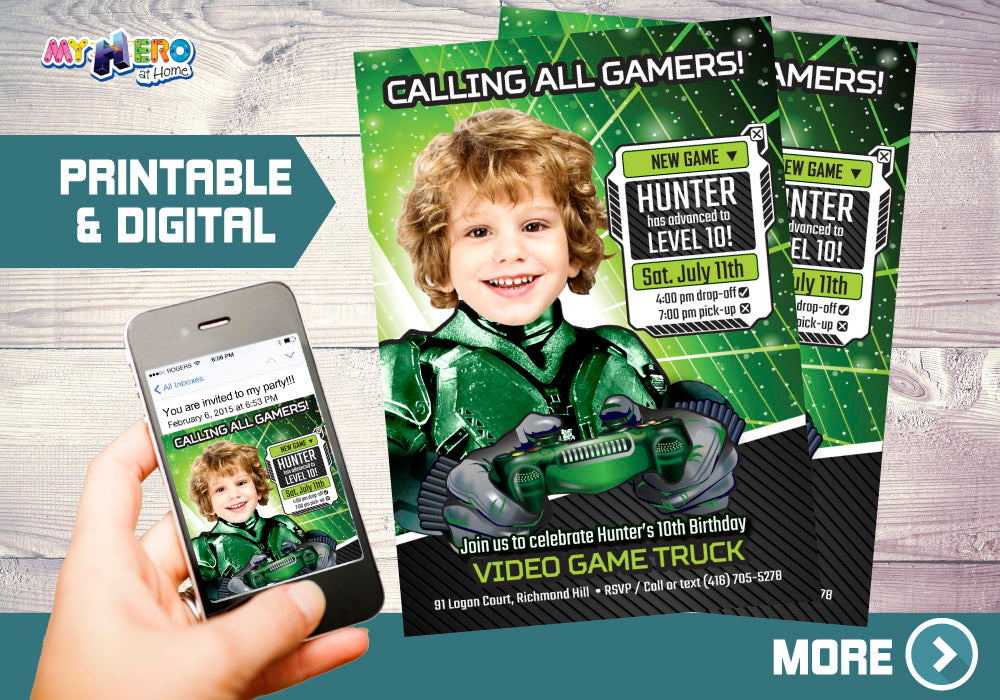 Video Gamers Birthday Invitation, Video games Birthday Invitation, Game On Party Invitation, Video Game Truck Party. 432