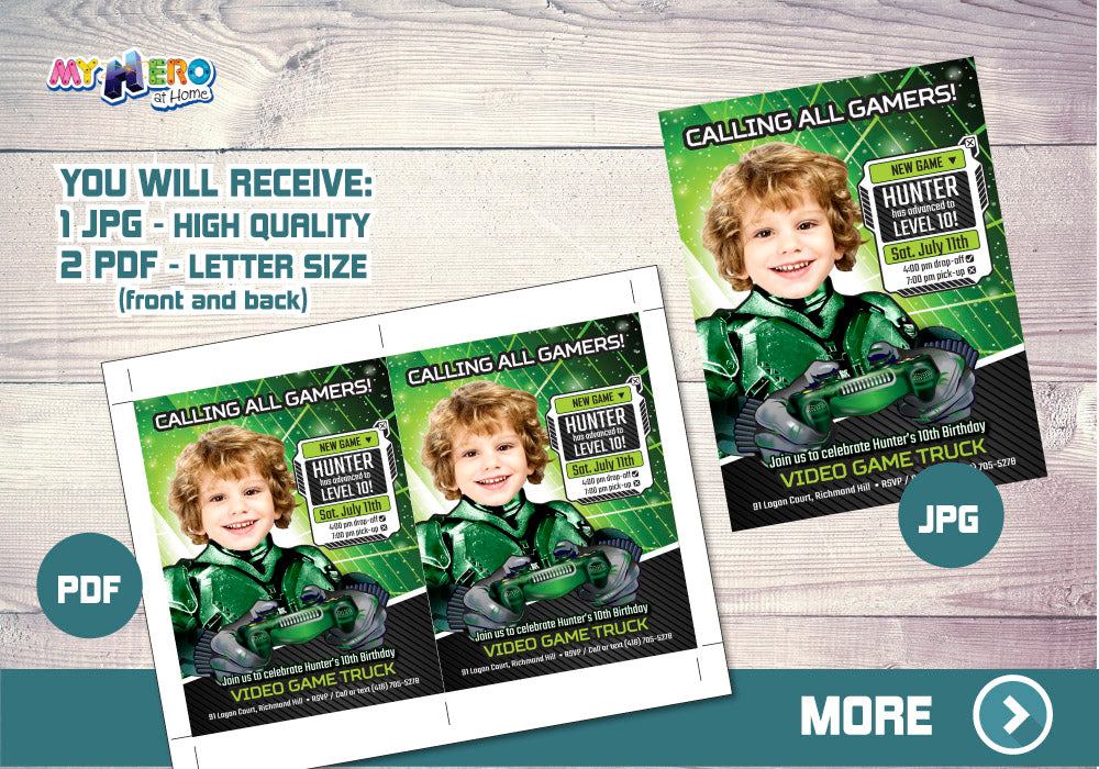 Video Gamers Birthday Invitation, Video games Birthday Invitation, Game On Party Invitation, Video Game Truck Party. 432