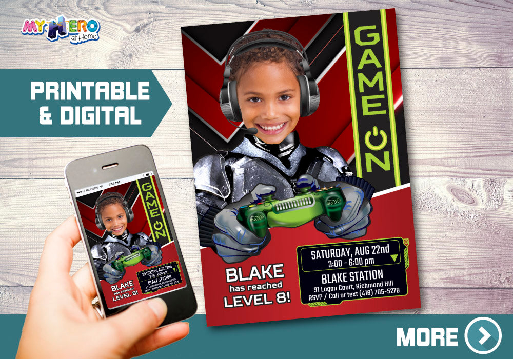 Video Gamers photo Invitation. Custom Game On Birthday Invitation. Video Games Battle Party. Gamers Party. 433B