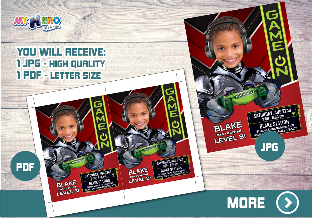 Video Gamers photo Invitation. Custom Game On Birthday Invitation. Video Games Battle Party. Gamers Party. 433B