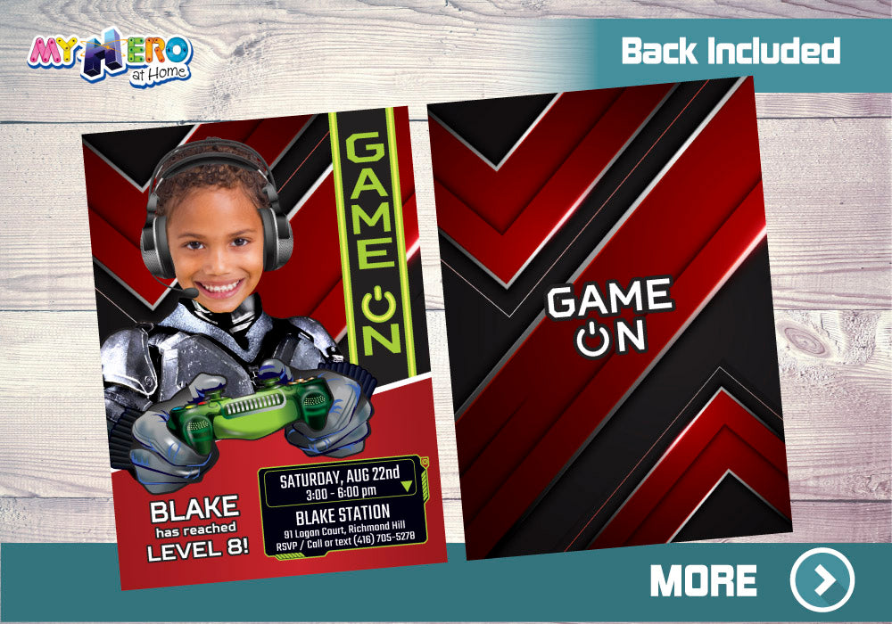 Video Gamers photo Invitation. Custom Game On Birthday Invitation. Video Games Battle Party. Gamers Party. 433B