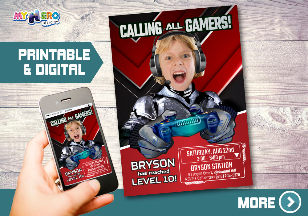 Calling all Gamers Invitation. Gamers Invitation with photo. Video Game Truck Party invitation. 433