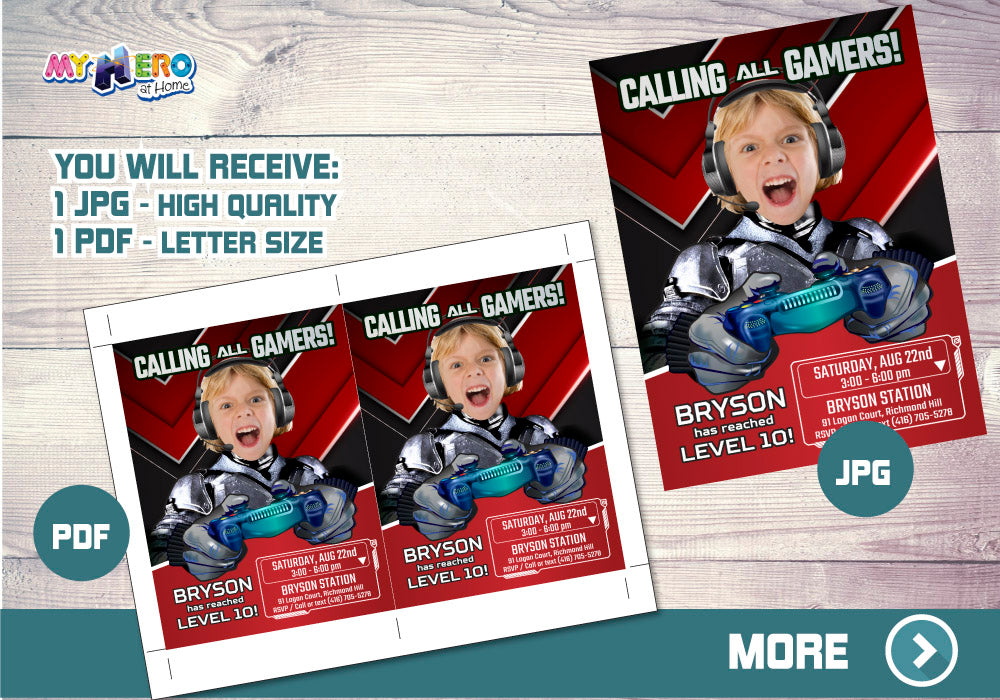 Calling all Gamers Invitation. Gamers Invitation with photo. Video Game Truck Party invitation. 433