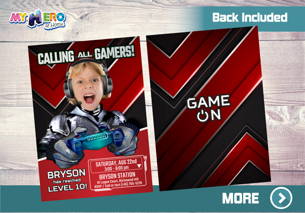 Calling all Gamers Invitation. Gamers Invitation with photo. Video Game Truck Party invitation. 433
