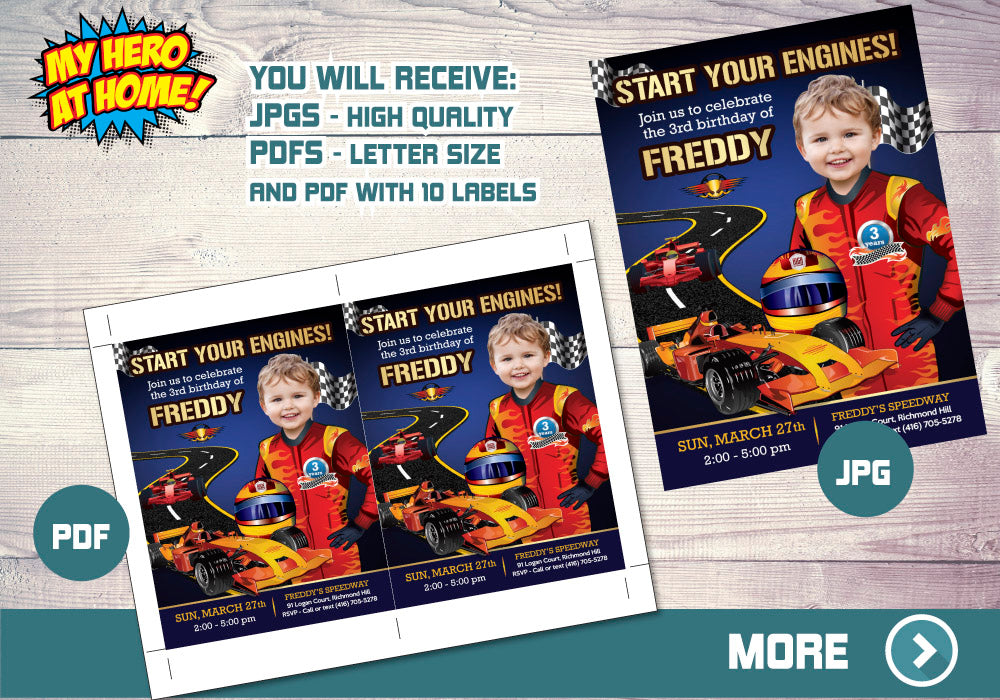 Race Car Invitation, Race Car Photo Invitation, Hot Wheels Party, Race Car Theme party, Race Car thank you. 441C