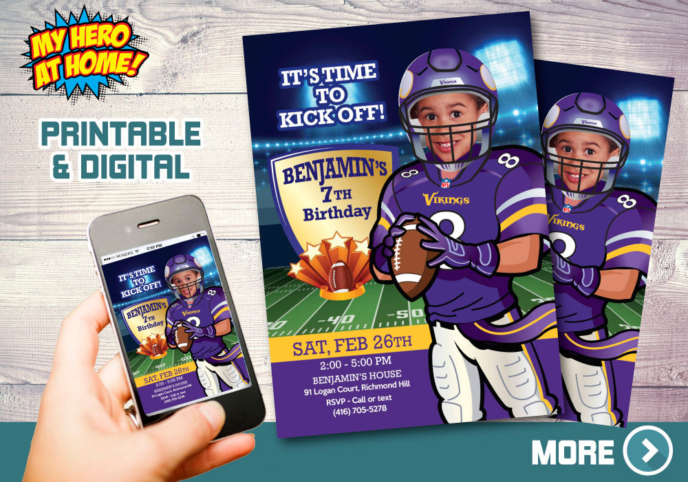Minnesota Vikings Birthday, Vikings Invitation, Minnesota Vikings theme Party, Minnesota Vikings thank you, Vikings Favors. 448C