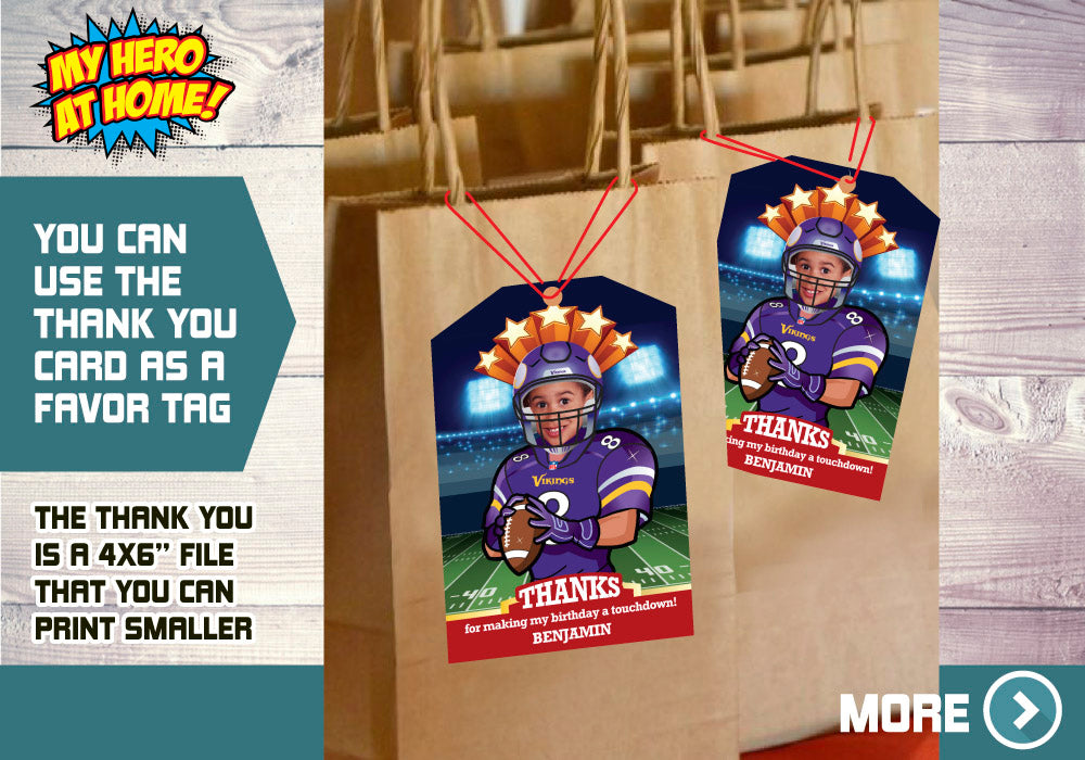 Minnesota Vikings Birthday, Vikings Invitation, Minnesota Vikings theme Party, Minnesota Vikings thank you, Vikings Favors. 448C