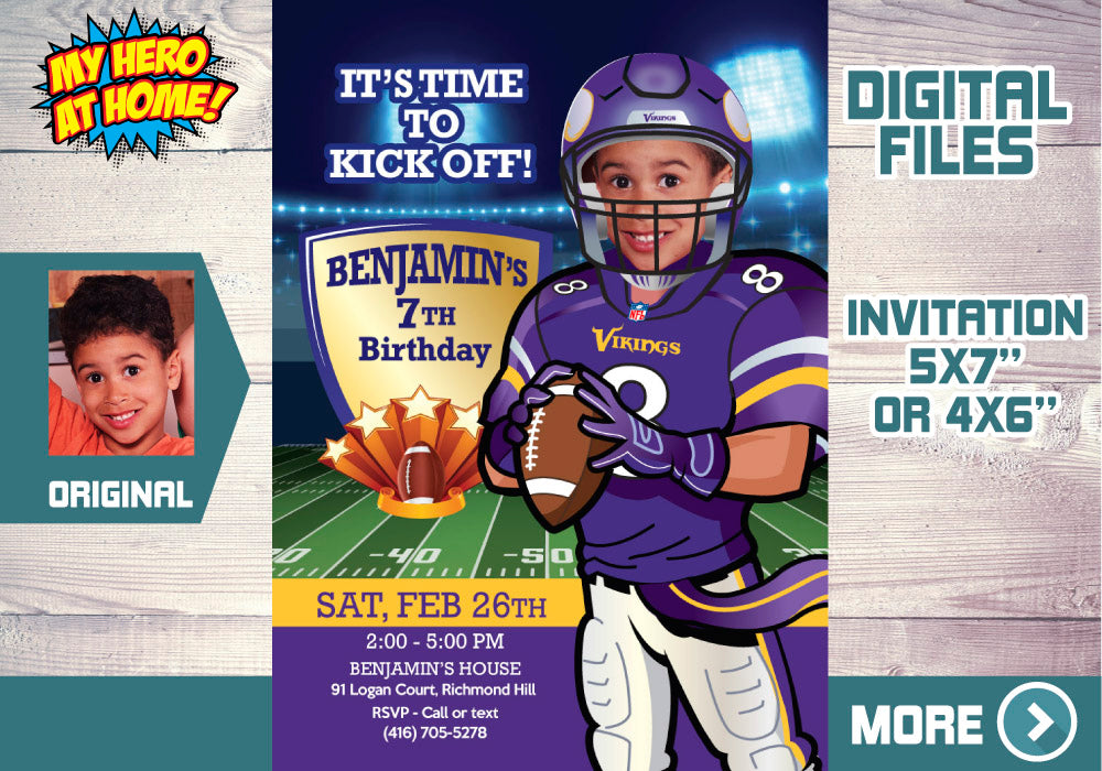 Minnesota Vikings Birthday, Vikings Invitation, Minnesota Vikings theme Party, Minnesota Vikings thank you, Vikings Favors. 448C
