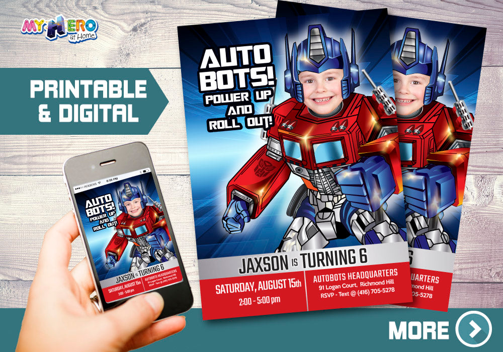 Optimus Prime photo Invitation, Transformers Theme Party, Optimus Prime Digital Invitation. 455