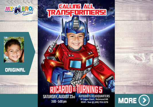 Transformers Birthday Invitation, Optimus Prime Invitation, Optimus Prime theme party. 456