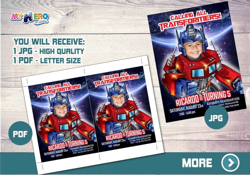 Transformers Birthday Invitation, Optimus Prime Invitation, Optimus Prime theme party. 456