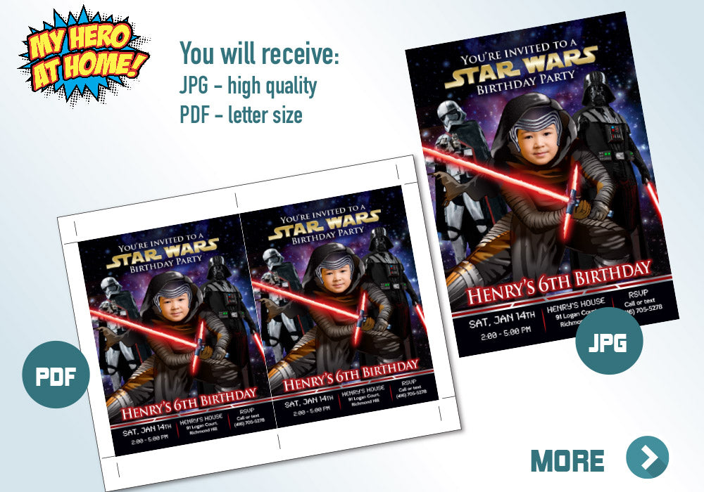 Kylo Ren Birthday Invitation, Kylo Ren Party Invite, Kylo Ren digital, Kylo Ren thank you, Kylo Ren favor tgas, Kylo Ren theme party. 457C