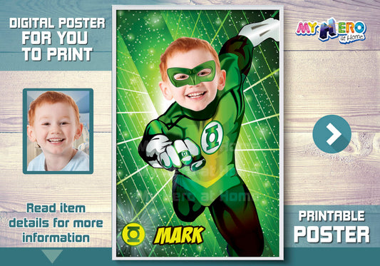 Custom Green Lantern Gifts with photo of your kid, Green Lantern Photo Poster. 482B