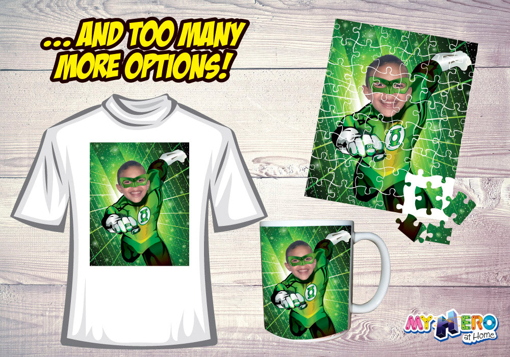 Custom Green Lantern Gifts with photo of your kid, Green Lantern Photo Poster. 482B