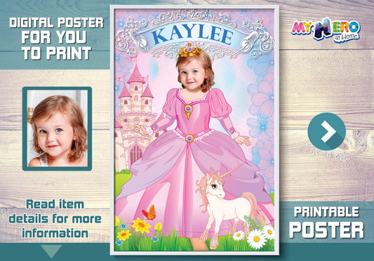 Princess Poster with photo, Pink Princess photo Poster, Custom Princess Unicorn Poster, Custom Princess Gifts. 514
