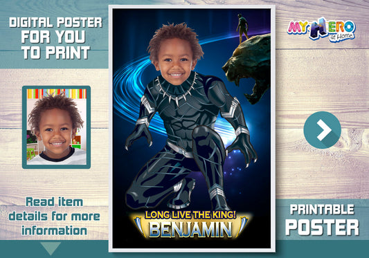 Printable Black Panther Poster with your photo, Black Panther gift, Room Decor. 529