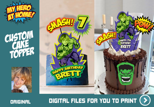 Custom Hulk printable cake topper, Hulk cake decor, Easy to do Hulk cake. 533