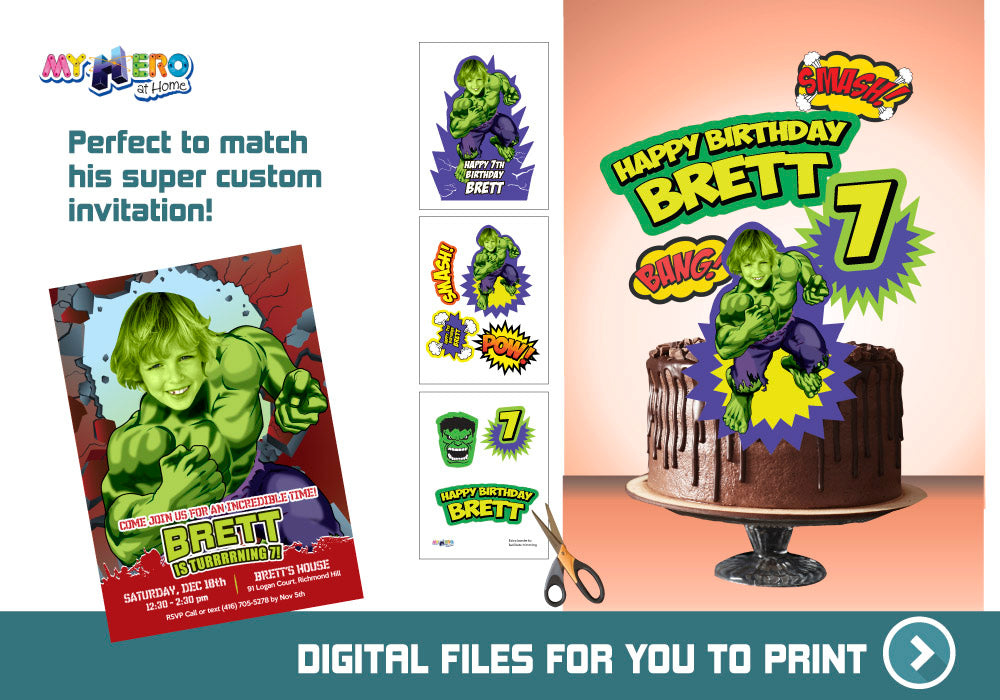 Custom Hulk printable cake topper, Hulk cake decor, Easy to do Hulk cake. 533