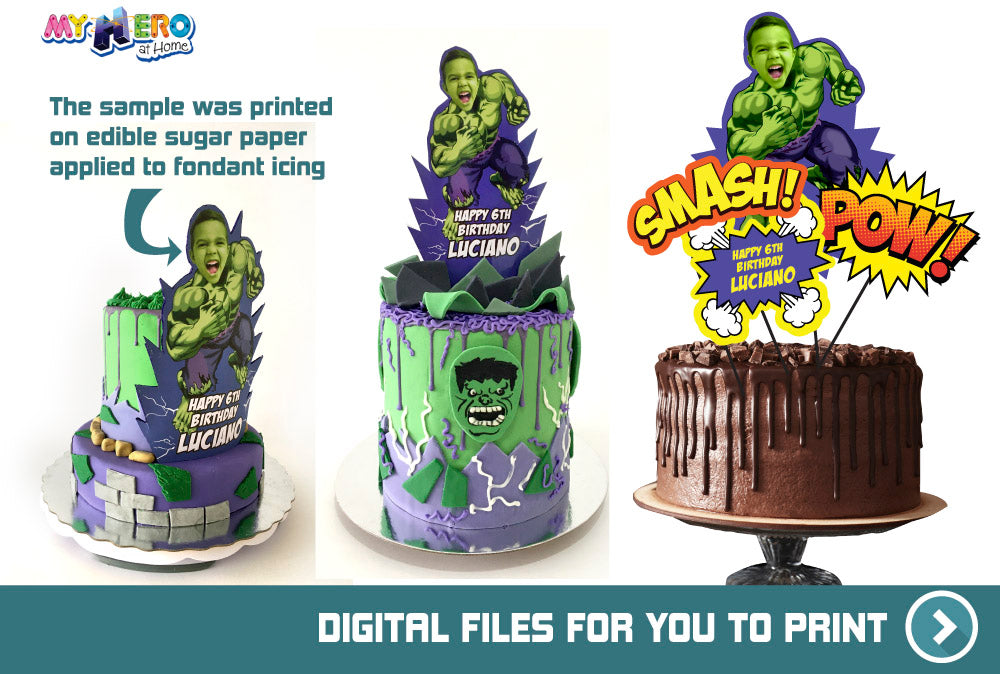 Custom Hulk printable cake topper, Hulk cake decor, Easy to do Hulk cake. 533