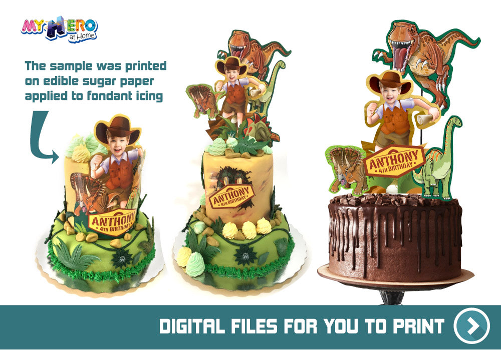 Dinosaurs Cake topper, Jurassic cake decor, Dinosaurs printable cake topper. 536