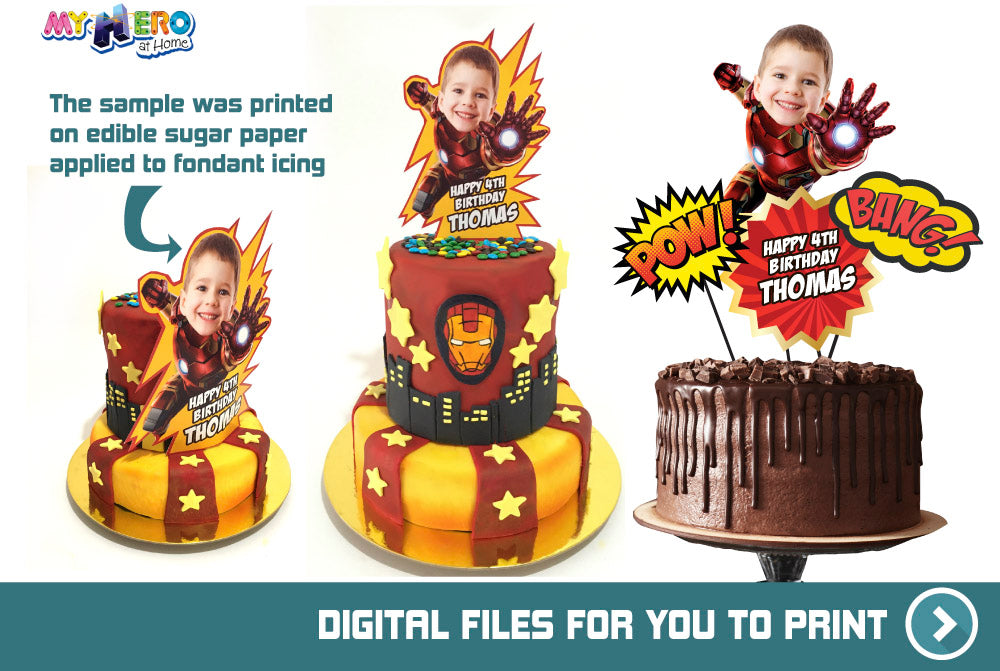 Ironman personalized cake topper with photo, Ironman DIY printable cake. 537