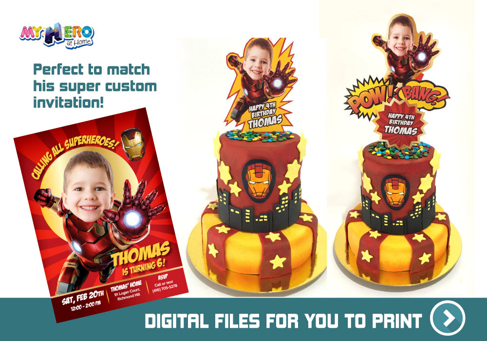 Ironman personalized cake topper with photo, Ironman DIY printable cake. 537