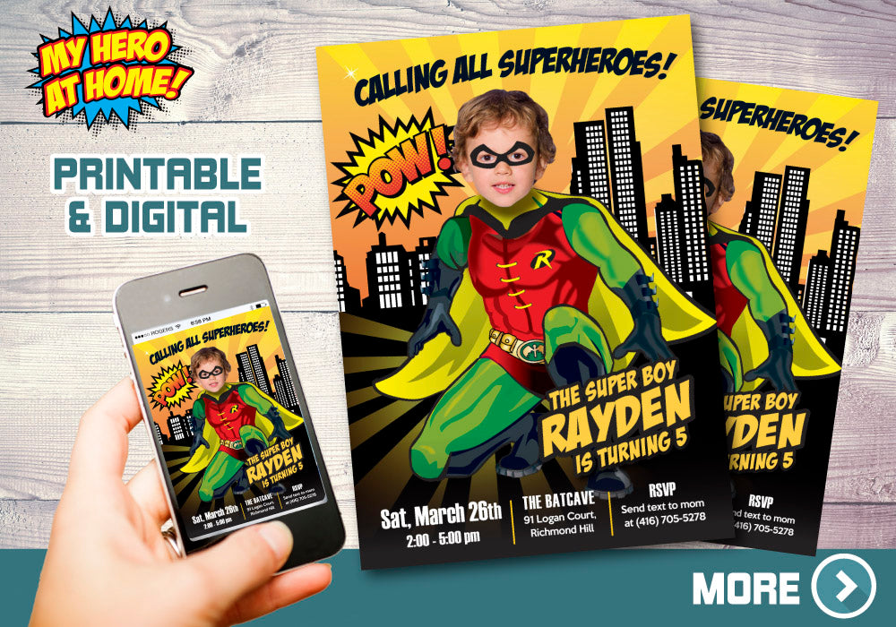 Custom Robin Birthday party Invitation with your photo, Robin theme Party. 542