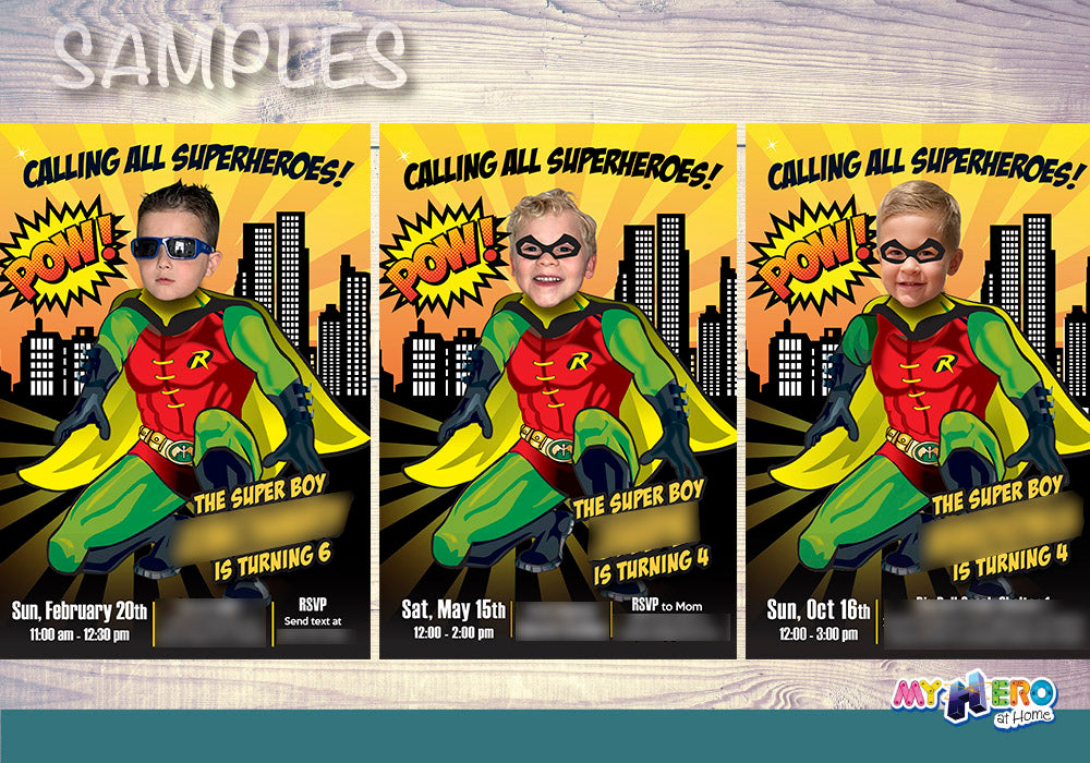 Custom Robin Birthday party Invitation with your photo, Robin theme Party. 542