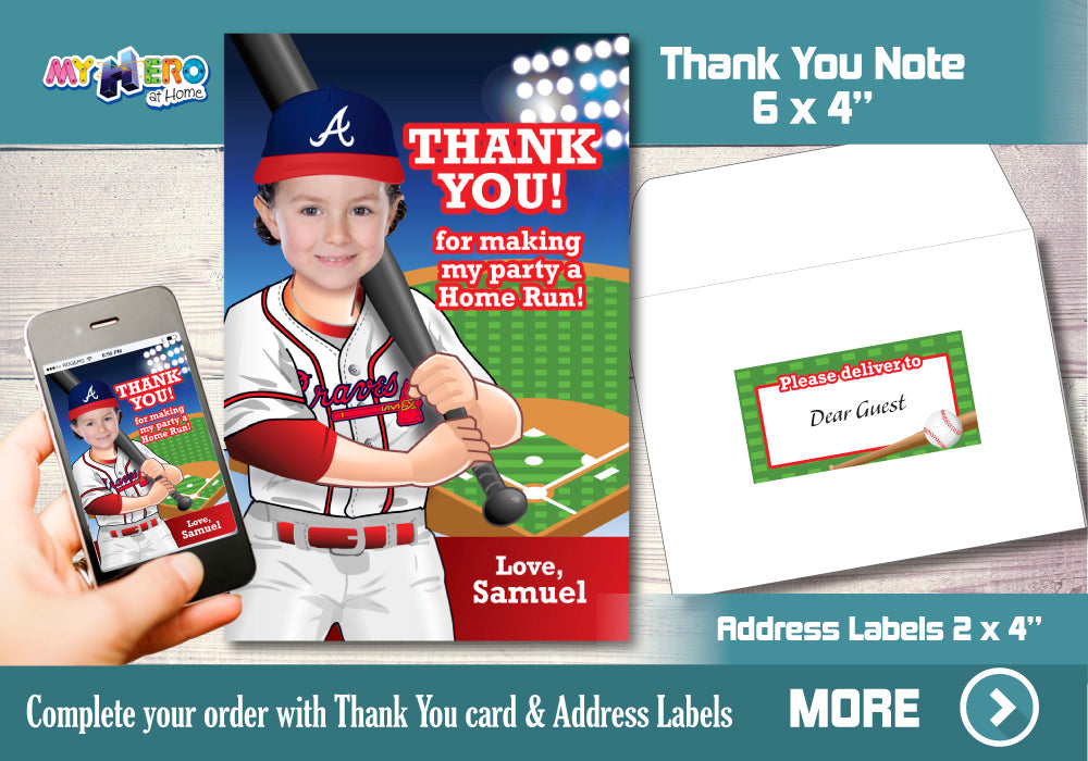 Atlanta Braves Birthday Invitation, Baseball Birthday Invitation, Braves photo invitation, Braves Digital Invitation. 544