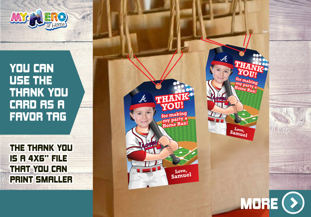 Atlanta Braves Birthday Invitation, Baseball Birthday Invitation, Braves photo invitation, Braves Digital Invitation. 544
