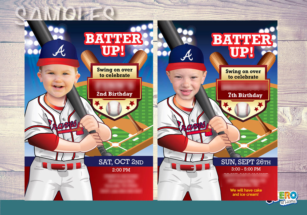 Atlanta Braves Birthday Invitation, Baseball Birthday Invitation, Braves photo invitation, Braves Digital Invitation. 544