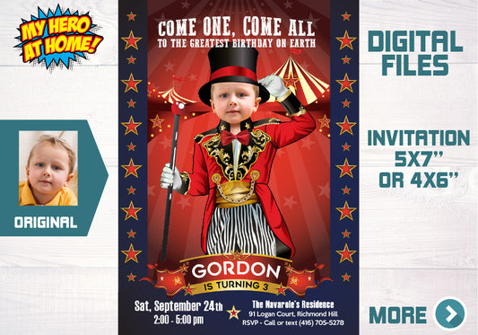 Circus Party Invitation, Circus Photo Invitation, Carnival Invitation, The greatest show birthday, Circus theme birthday party. 545