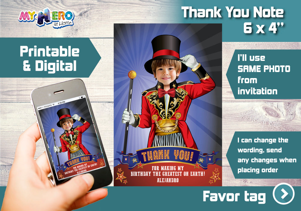 Circus Birthday Invitation, Ringmaster Invitation, Carnival Party Invitation, The greatest show birthday, Circus photo invitation. 546