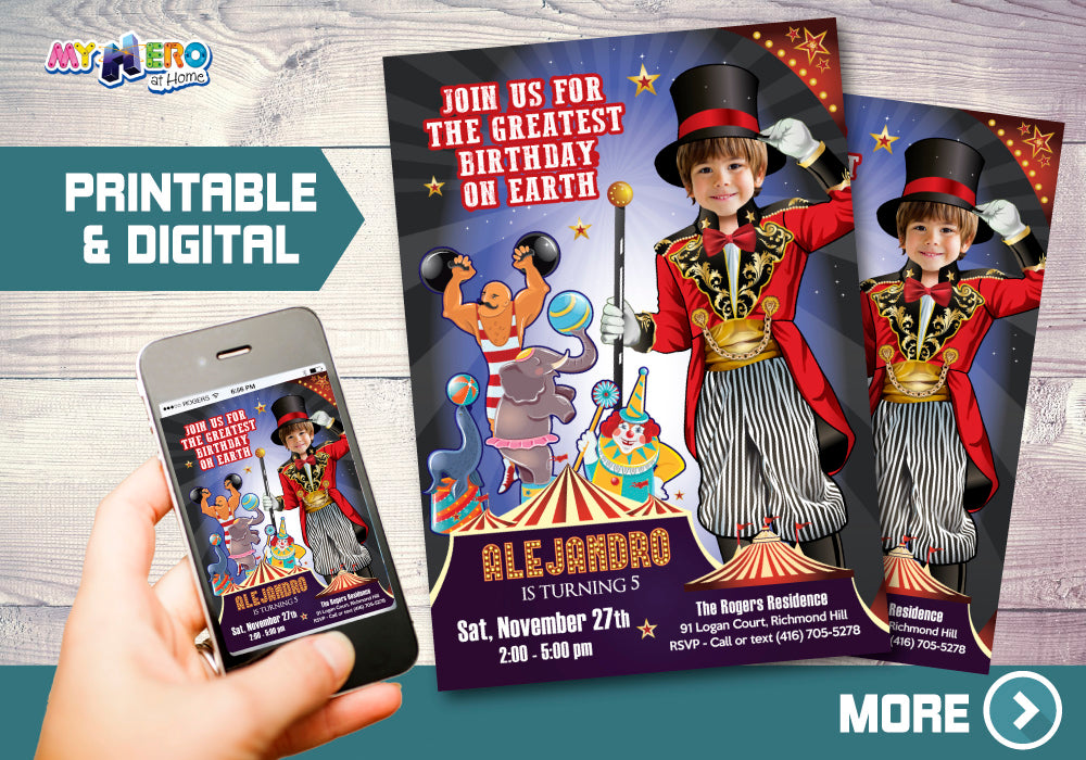 Circus Birthday Invitation, Ringmaster Invitation, Carnival Party Invitation, The greatest show birthday, Circus photo invitation. 546