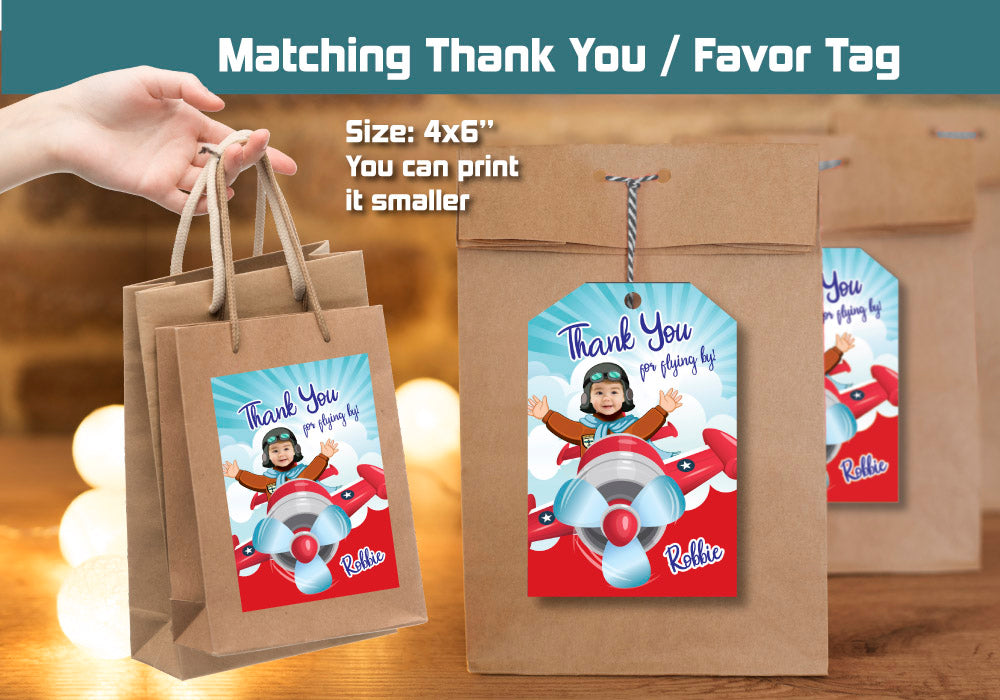Airplane Invitation, Airplane theme party, Time Flies Invitation, Vintage Plane Invitation, Airplane thank you, Airplane party favors. 547C
