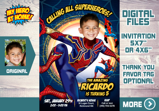 Iron Spider birthday Invitation, Iron Spider photo Invitation, Iron Spider theme party, Iron Spider-man Invitation. 555
