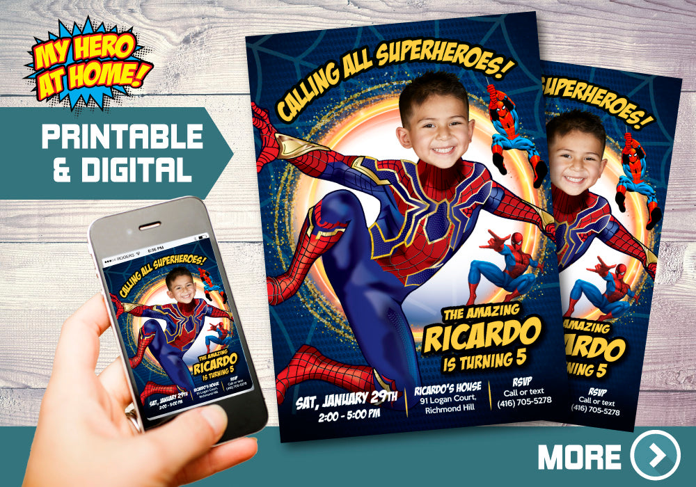 Iron Spider birthday Invitation, Iron Spider photo Invitation, Iron Spider theme party, Iron Spider-man Invitation. 555