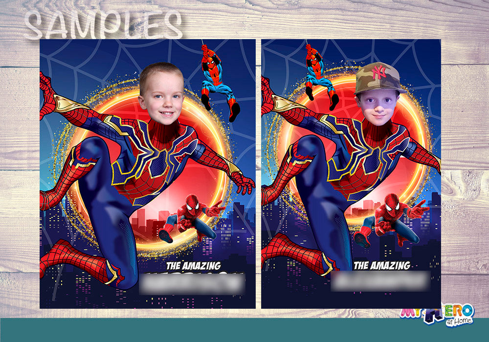 Iron Spider Poster with your kid as Spider-Man, Custom Iron Spiderman Print gift. 557B