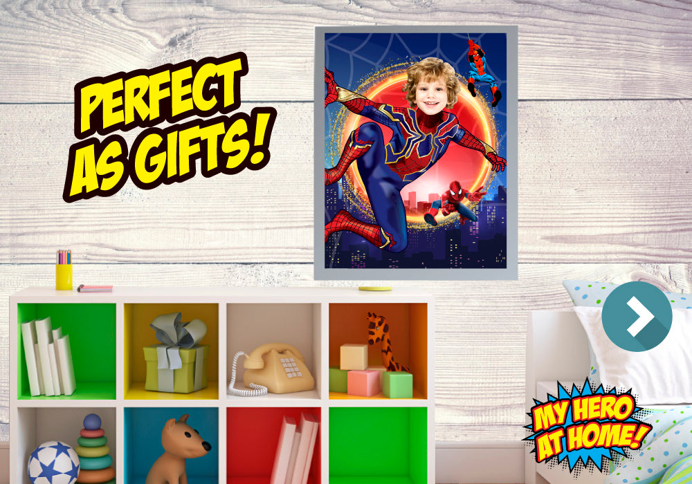 Iron Spider Poster with your kid as Spider-Man, Custom Iron Spiderman Print gift. 557B