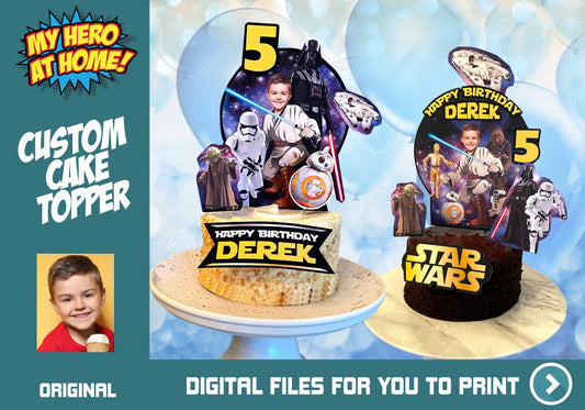 Star Wars Cake topper with Jedi, Star Wars Cake decor, Star Wars Jedi DIY cake topper. 572