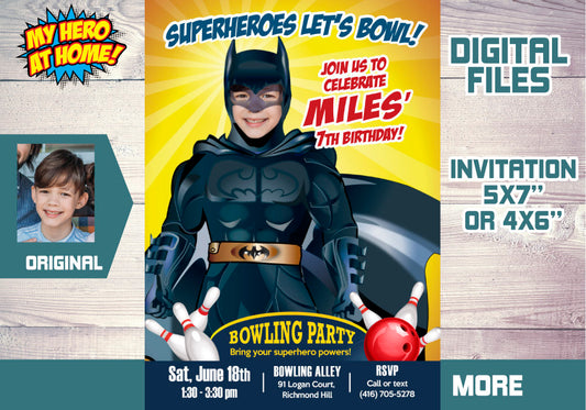Batman Bowling Party Invitation with your boy as the star, Batman Bowling theme party. 578