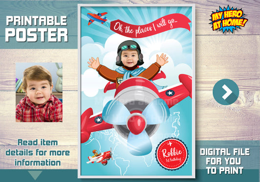 Airplane Poster with photo, Airplane Room Decor, Airplane printable Gifts for kids, Airplane Wall. 585