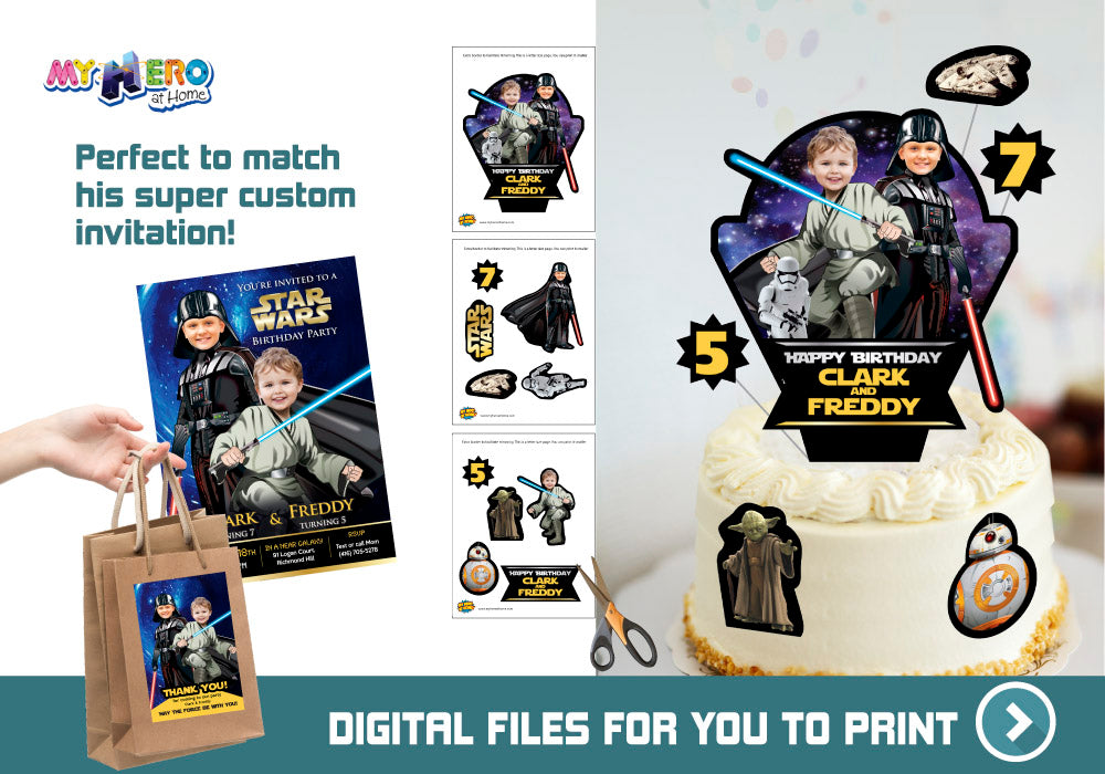 Joint Star Wars Cake topper, Star Wars siblings cake decor, Jedi Darth Vader cake topper, Joint Darth Jedi Cake topper. 586