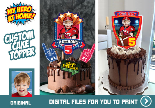 Printable Football Cake topper with your kid as the star, Football photo cake, Football DIY cake. 598B