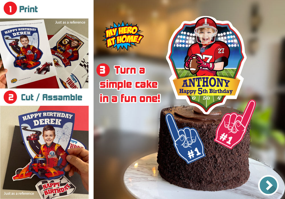 Printable Football Cake topper with your kid as the star, Football photo cake, Football DIY cake. 598B