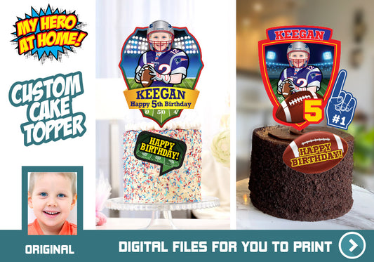 Football Cake topper with your child as his favorite player, Football printable cake, Football quarterback player. 598