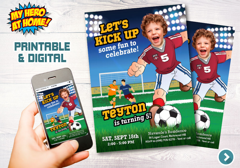 Soccer birthday Invitation, Soccer photo invitation, Soccer themed birthday, Soccer digital invitation, Personalized Soccer Invitation. 604